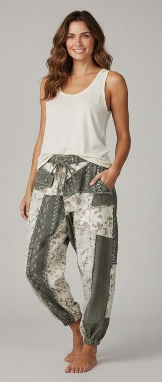 POL Floral Print Patchwork Twill Jogger Pants